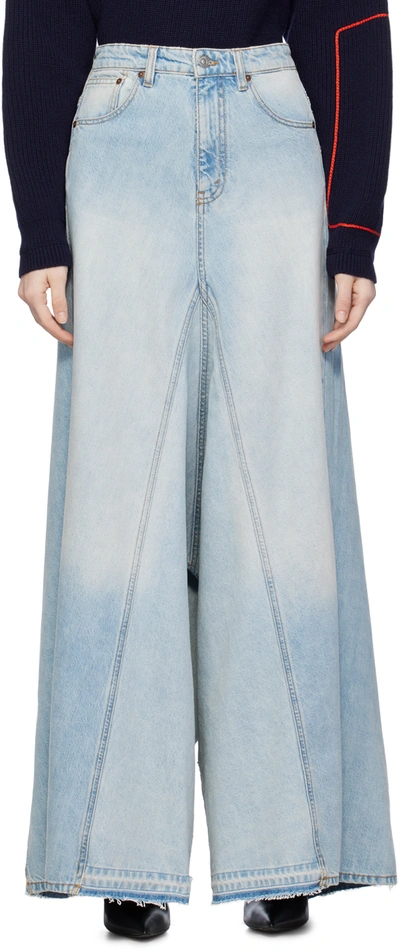 Shop Victoria Beckham Blue Godet Denim Maxi Skirt In Super Light Blue Was