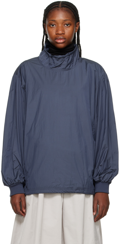 Shop Amomento Blue Mock Neck Jacket In Charcoal