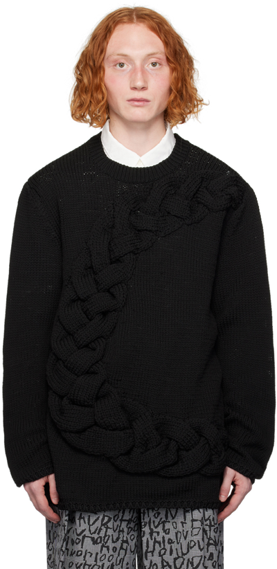 Shop Comme Des Garçons Homme Deux Black Cable Sweater