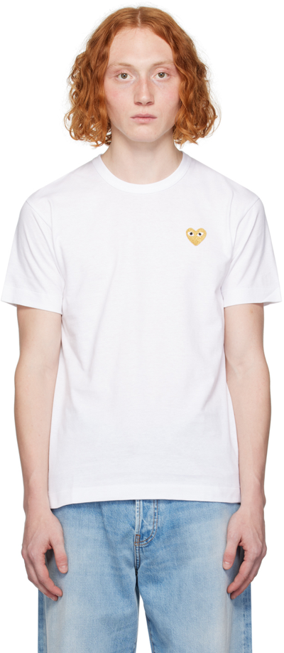 Shop Comme Des Garçons Play White Heart Patch T-shirt In 4 White