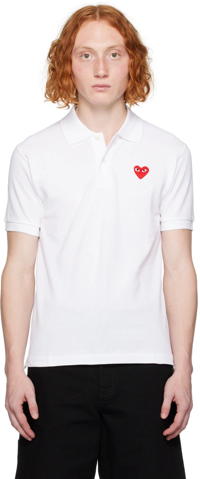 Shop Comme Des Garçons Play White Heart Patch Polo In 5 White