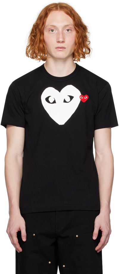 Shop Comme Des Garçons Play Black Outline Heart T-shirt In 1 Black