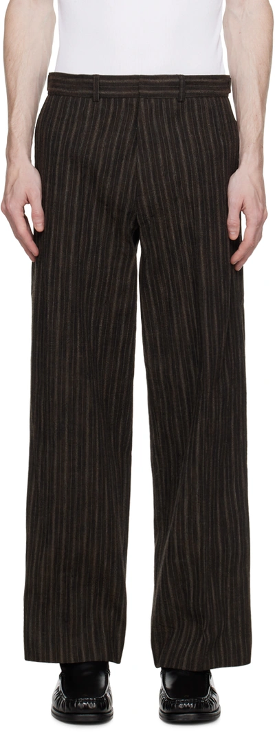 Shop Rohe Brown Rustic Pinstripe Trousers In 560 Brown Pinstripe