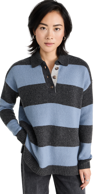 Shop Madewell Rugby Stripe Polo Sweater Charcoal Heather (blue/grey)