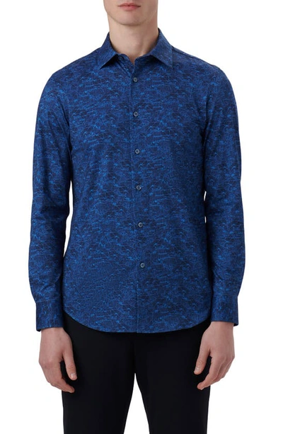 Shop Bugatchi James Ooohcotton® Marble Print Button-up Shirt In French Blue