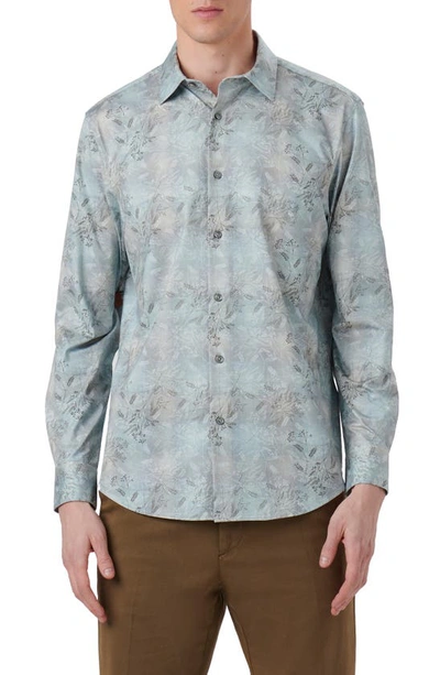 Shop Bugatchi James Ooohcotton® Leaf Print Button-up Shirt In Jade