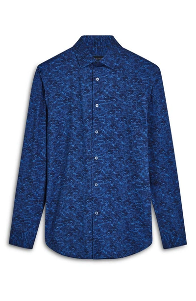 Shop Bugatchi James Ooohcotton® Marble Print Button-up Shirt In French Blue