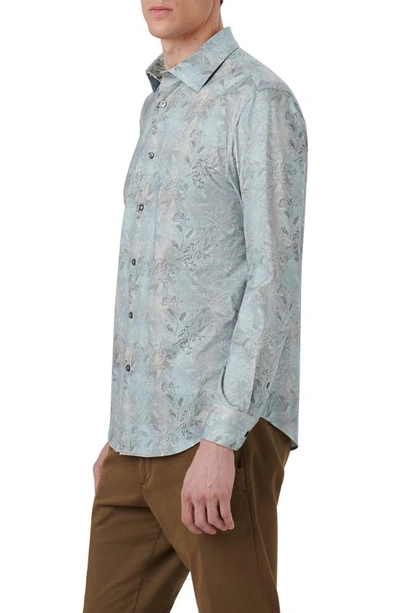 Shop Bugatchi James Ooohcotton® Leaf Print Button-up Shirt In Jade