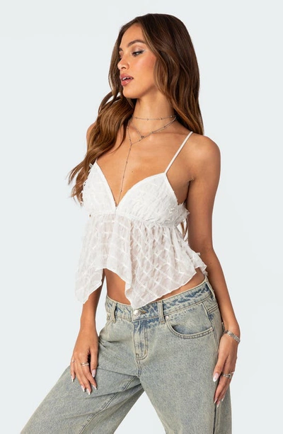 Shop Edikted Flutter Frilled Tie Back Babydoll Top In White