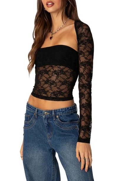 Edikted Women's Addison Sheer Lace Two Piece Top In Black