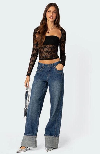 Edikted Women's Addison Sheer Lace Two Piece Top In Black