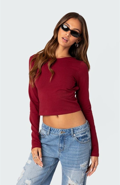 Edikted Women's Open Back Tshirt With Long Sleeve In Burgundy