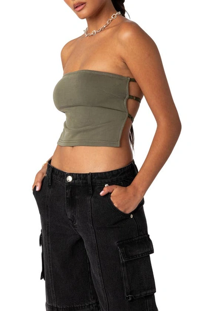 Shop Edikted Tao Open Back Tube Top In Olive