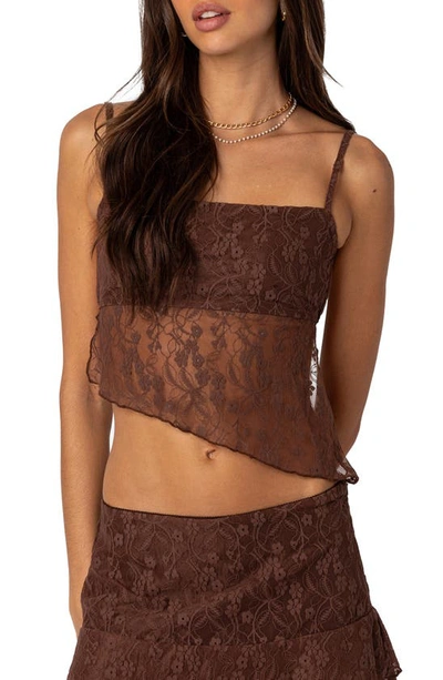 Shop Edikted Lyra Open Back Lace Camisole In Brown