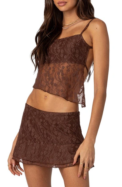 Edikted Lyra Open Back Lace Camisole In Brown