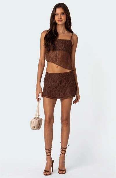 Shop Edikted Lyra Open Back Lace Camisole In Brown