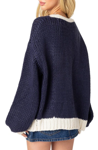Edikted Colorblock Chunky Knit Cardigan In Navy