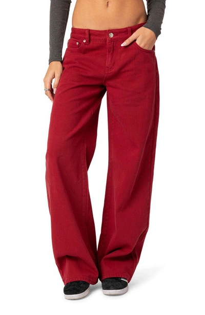 Edikted Roman Slouchy Low Rise Wide Leg Jeans In Burgundy