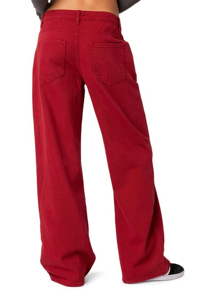 Edikted Roman Slouchy Low Rise Wide Leg Jeans In Burgundy