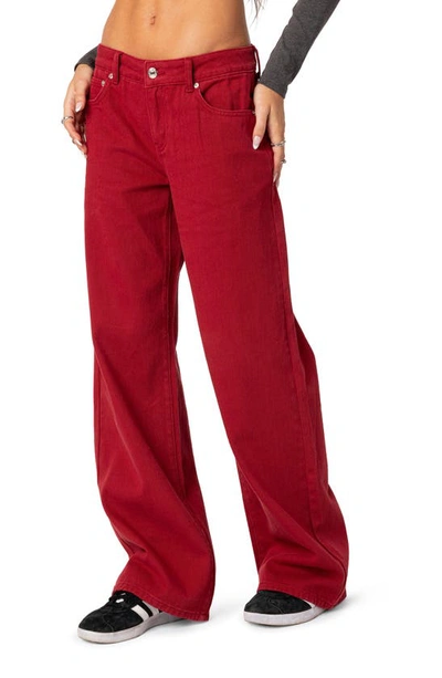 Edikted Roman Slouchy Low Rise Wide Leg Jeans In Burgundy