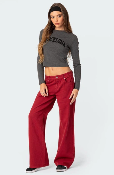 Edikted Roman Slouchy Low Rise Wide Leg Jeans In Burgundy