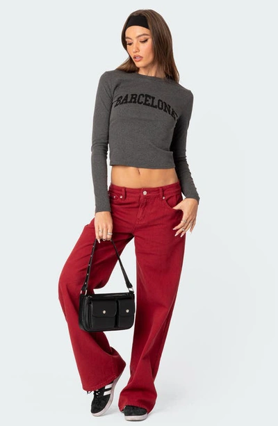 Edikted Roman Slouchy Low Rise Wide Leg Jeans In Burgundy