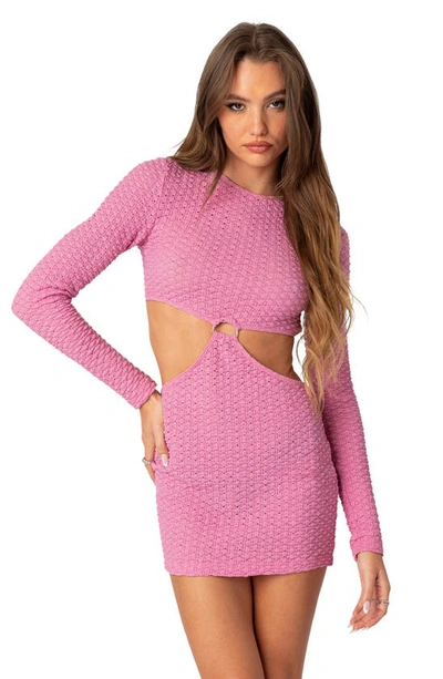 Shop Edikted Nekita Textured Long Sleeve Cutout Minidress In Pink