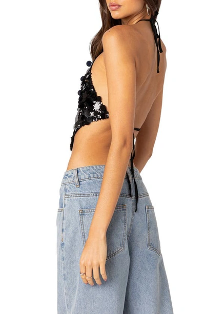 Edikted Women's Caelia Sequin Open Back Top In Black