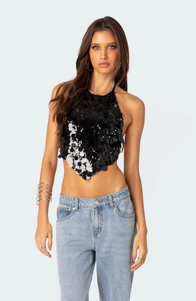 Edikted Women's Caelia Sequin Open Back Top In Black