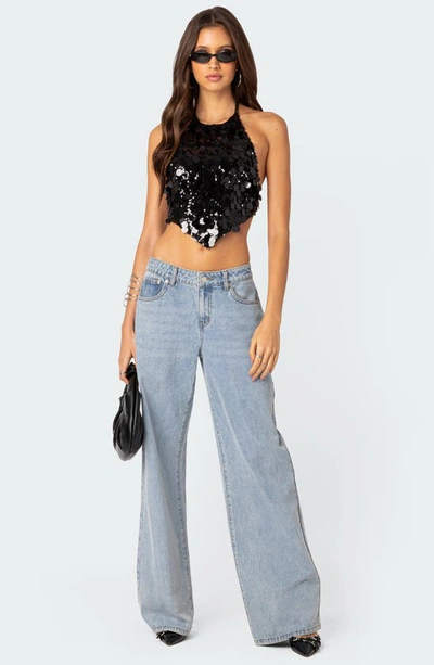 Edikted Women's Caelia Sequin Open Back Top In Black