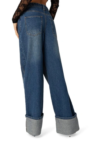 Edikted Vesper Cuffed Wide Leg Jeans In Blue