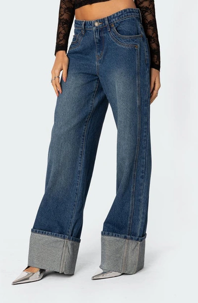 Edikted Vesper Cuffed Wide Leg Jeans In Blue