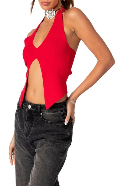 Edikted Sculpt Split Front Halter Top In Red