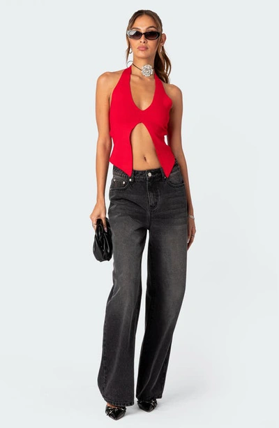 Edikted Sculpt Split Front Halter Top In Red
