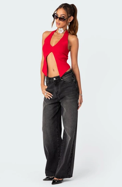 Edikted Sculpt Split Front Halter Top In Red
