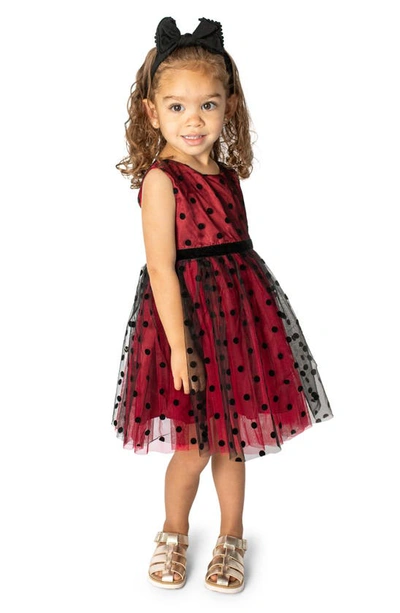 Shop Popatu Kids' Polka Dot Velvet & Tulle Dress In Hot Pink