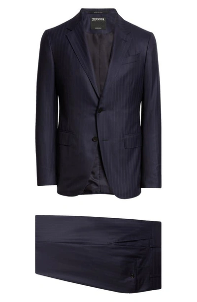 Shop Zegna 15milmil15 Stripe Wool Suit In Navy