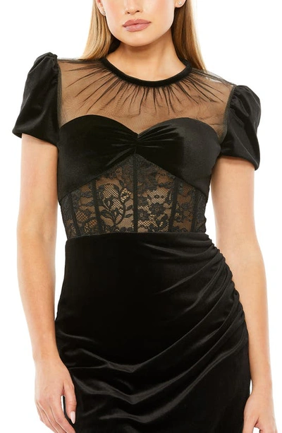 Shop Mac Duggal Illusion Neck Lace Inset Velvet Cocktail Dress In Black