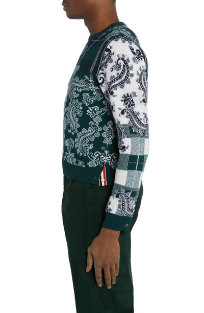 Shop Thom Browne Fun-mix Tartan Check & Paisley Virgin Wool Sweater In Dark Green