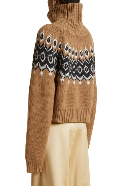 Shop Khaite Amaris Fair Isle Cashmere Blend Turtleneck Sweater In Camel Multi