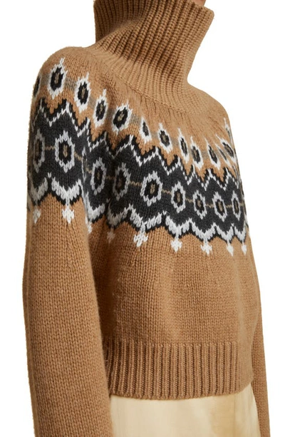Shop Khaite Amaris Fair Isle Cashmere Blend Turtleneck Sweater In Camel Multi