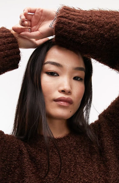 Shop Topshop Long Sleeve Mini Sweater Dress In Brown