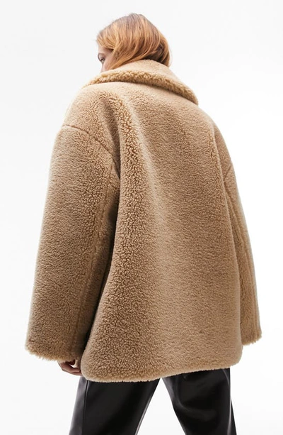 Shop Topshop Borg Notch Collar Faux Shearling Coat In Camel