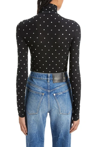 Shop Rabanne Crystal Polka Dot Turtleneck Top In Black