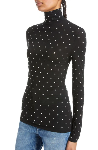 Shop Rabanne Crystal Polka Dot Turtleneck Top In Black