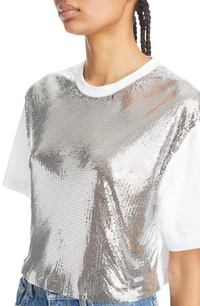 Shop Rabanne Aluminum Front Cotton T-shirt In Silver / White