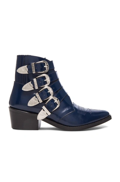 Shop Toga Leather Buckle Booties In Navy