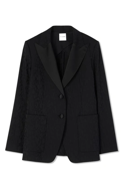 Shop St John St. John Evening Leopard Jacquard Stretch Wool Blazer In Black