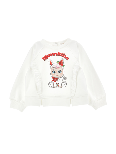 Monnalisa Cry Babies Sweatshirt With Ruffles In Cream