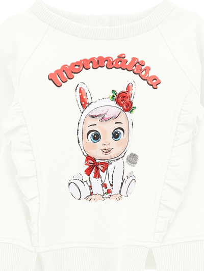 Monnalisa Cry Babies Sweatshirt With Ruffles In Cream